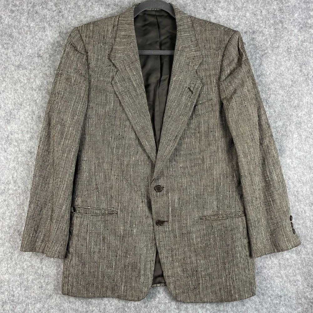 Vintage Emanuel Ungaro Blazer Sport Coat Mens 38R Gray Tan Silk Tweed Italy